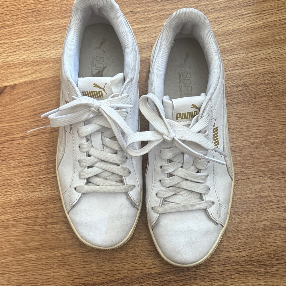Puma White and Gold Women's Sneakers